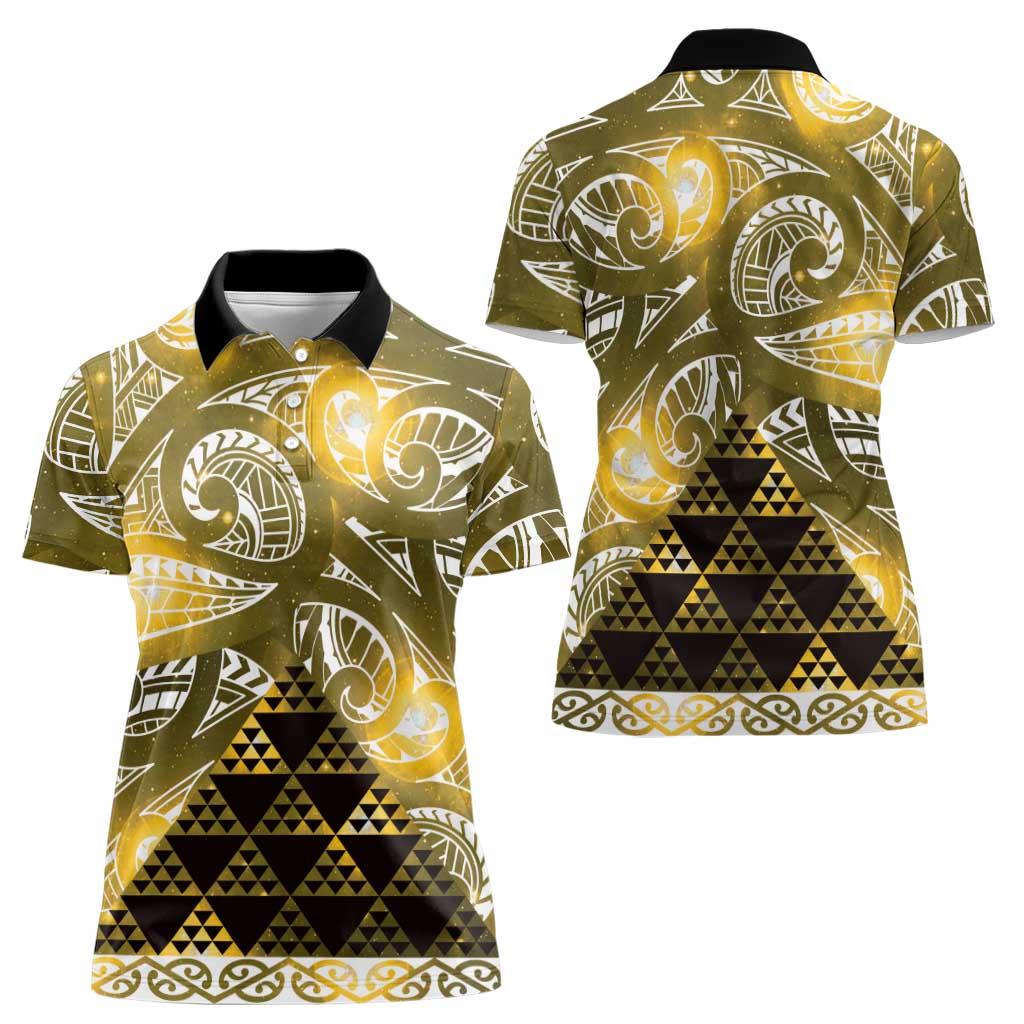 Matariki New Zealand Women Polo Shirt NZ Niho Taniwha Maori New Year Yellow Galaxy