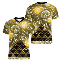 Matariki New Zealand Women V-Neck T-Shirt NZ Niho Taniwha Maori New Year Yellow Galaxy