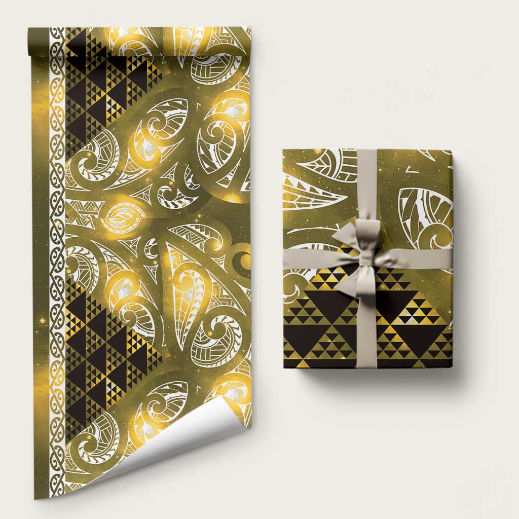 Matariki New Zealand Wrapping Paper NZ Niho Taniwha Maori New Year Yellow Galaxy LT14 58" × 23" Yellow - Polynesian Pride