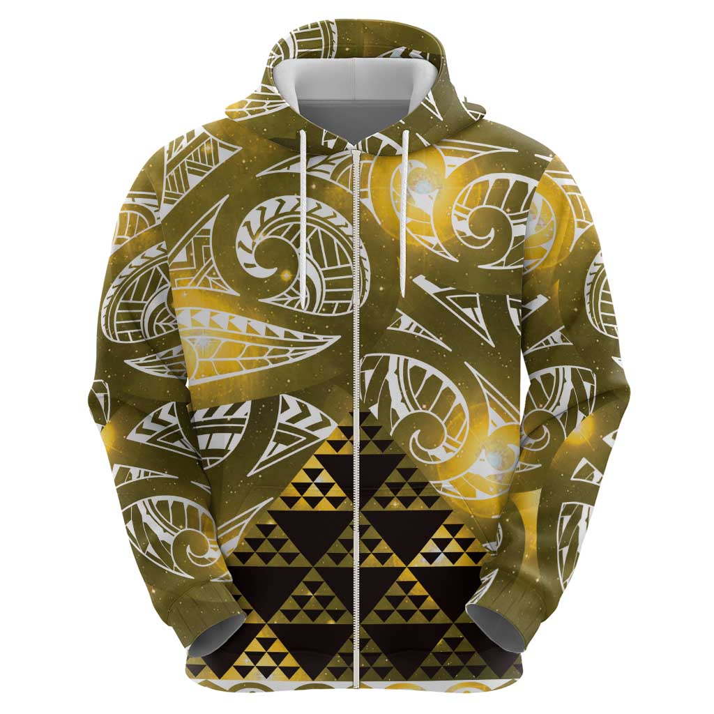 Matariki New Zealand Zip Hoodie NZ Niho Taniwha Maori New Year Yellow Galaxy LT14 - Polynesian Pride