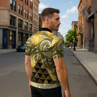 Matariki New Zealand Zipper Polo Shirt NZ Niho Taniwha Maori New Year Yellow Galaxy LT14 - Polynesian Pride