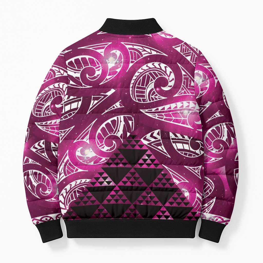 Matariki New Zealand Bomber Puffer Jacket NZ Niho Taniwha Maori New Year Pink Galaxy