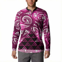 Matariki New Zealand Button Sweatshirt NZ Niho Taniwha Maori New Year Pink Galaxy