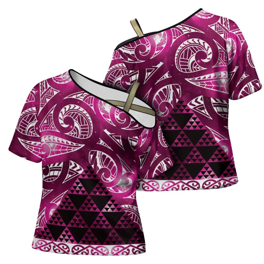 Matariki New Zealand Cross Shoulder Shirt NZ Niho Taniwha Maori New Year Pink Galaxy LT14 - Polynesian Pride