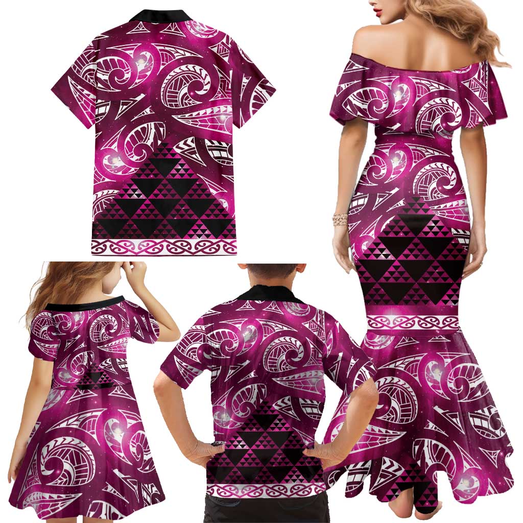Matariki New Zealand Family Matching Mermaid Dress and Hawaiian Shirt NZ Niho Taniwha Maori New Year Pink Galaxy LT14 - Polynesian Pride