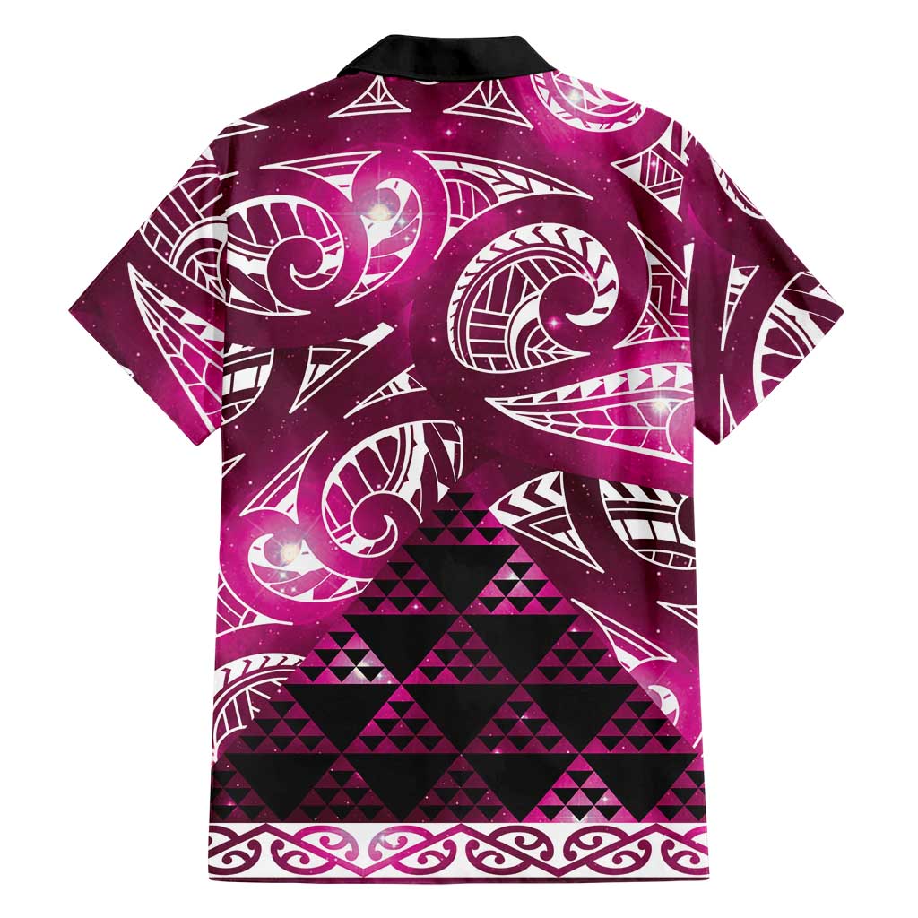 Matariki New Zealand Family Matching Off Shoulder Short Dress and Hawaiian Shirt NZ Niho Taniwha Maori New Year Pink Galaxy LT14 - Polynesian Pride