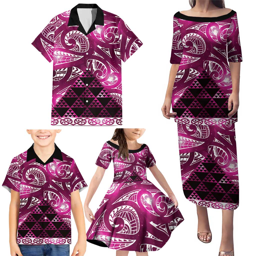 Matariki New Zealand Family Matching Puletasi and Hawaiian Shirt NZ Niho Taniwha Maori New Year Pink Galaxy LT14 - Polynesian Pride