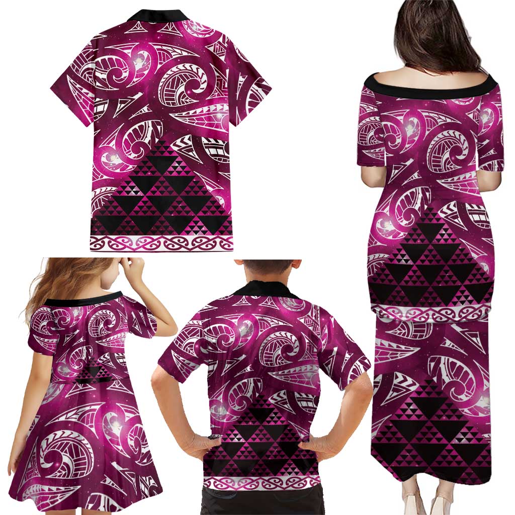 Matariki New Zealand Family Matching Puletasi and Hawaiian Shirt NZ Niho Taniwha Maori New Year Pink Galaxy LT14 - Polynesian Pride