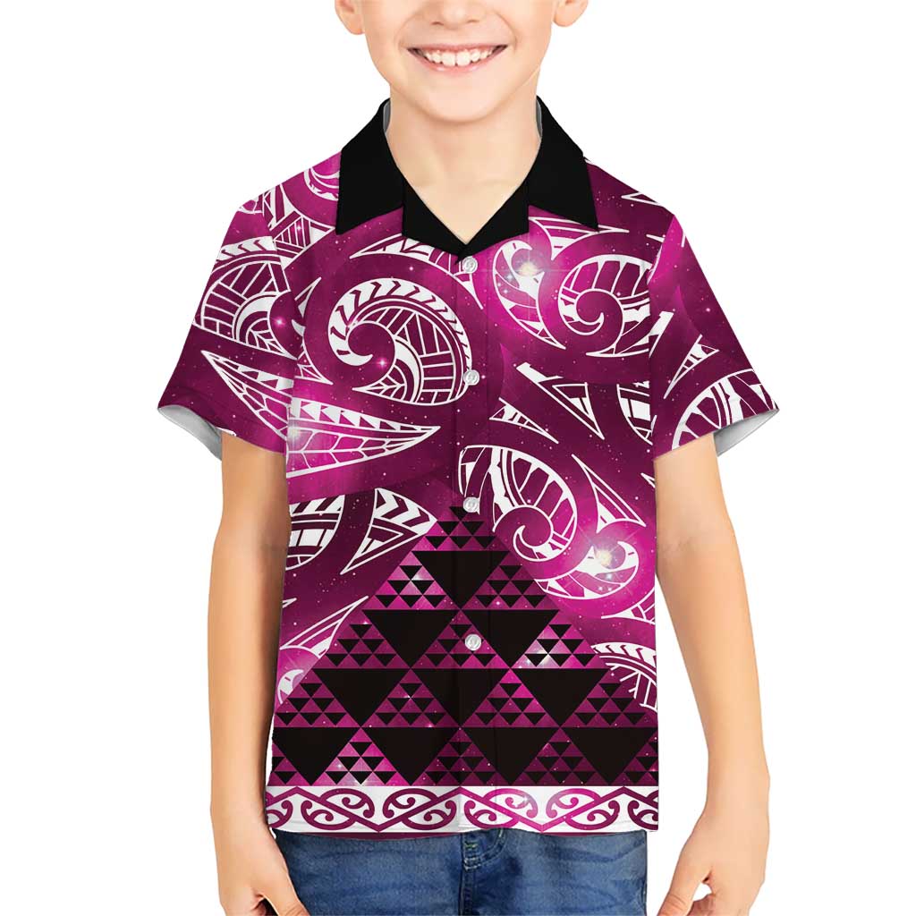 Matariki New Zealand Family Matching Puletasi and Hawaiian Shirt NZ Niho Taniwha Maori New Year Pink Galaxy LT14 Son's Shirt Pink - Polynesian Pride