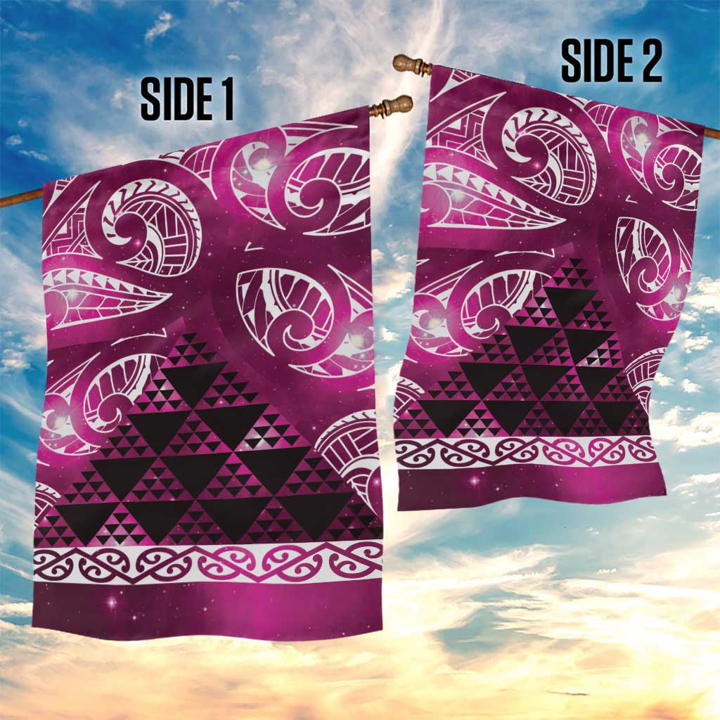 Matariki New Zealand Garden Flag NZ Niho Taniwha Maori New Year Pink Galaxy LT14 - Polynesian Pride