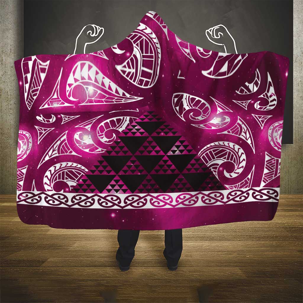 Matariki New Zealand Hooded Blanket NZ Niho Taniwha Maori New Year Pink Galaxy LT14 - Polynesian Pride
