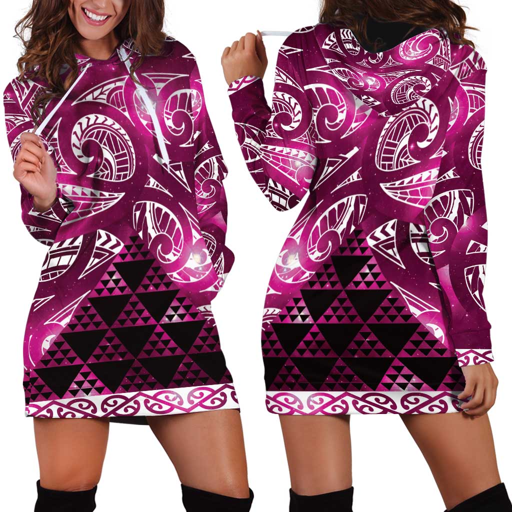 Matariki New Zealand Hoodie Dress NZ Niho Taniwha Maori New Year Pink Galaxy