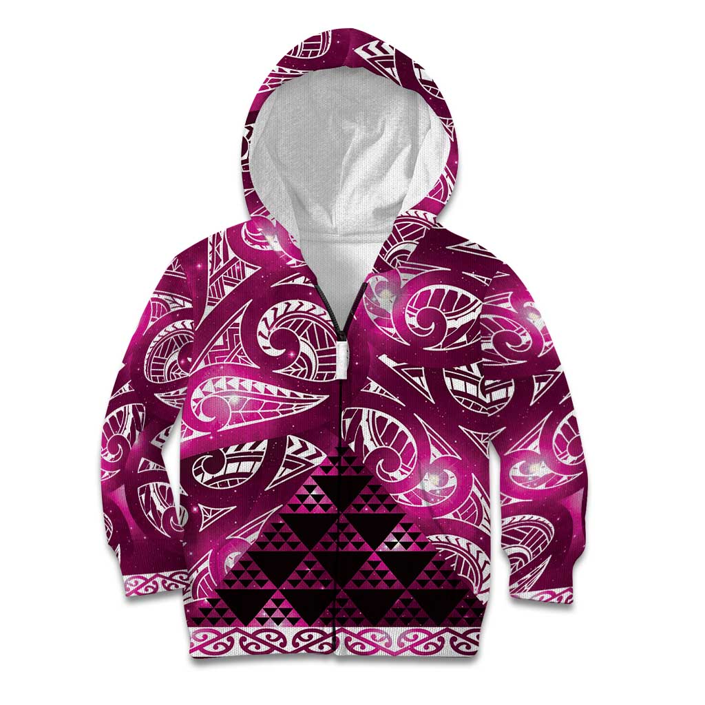 Matariki New Zealand Kid Hoodie NZ Niho Taniwha Maori New Year Pink Galaxy LT14 Zip Hoodie Pink - Polynesian Pride