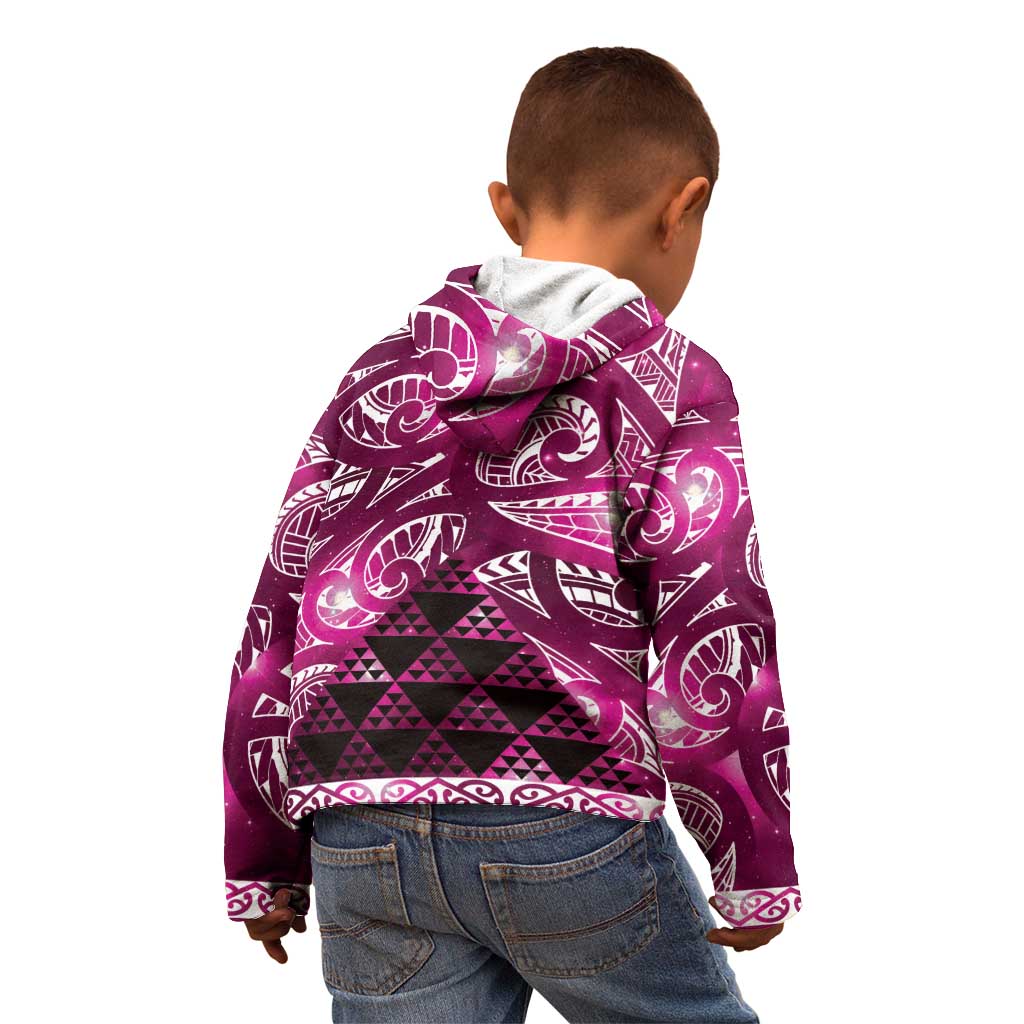 Matariki New Zealand Kid Hoodie NZ Niho Taniwha Maori New Year Pink Galaxy LT14 - Polynesian Pride
