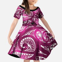 Matariki New Zealand Kid Short Sleeve Dress NZ Niho Taniwha Maori New Year Pink Galaxy LT14 KID Pink - Polynesian Pride