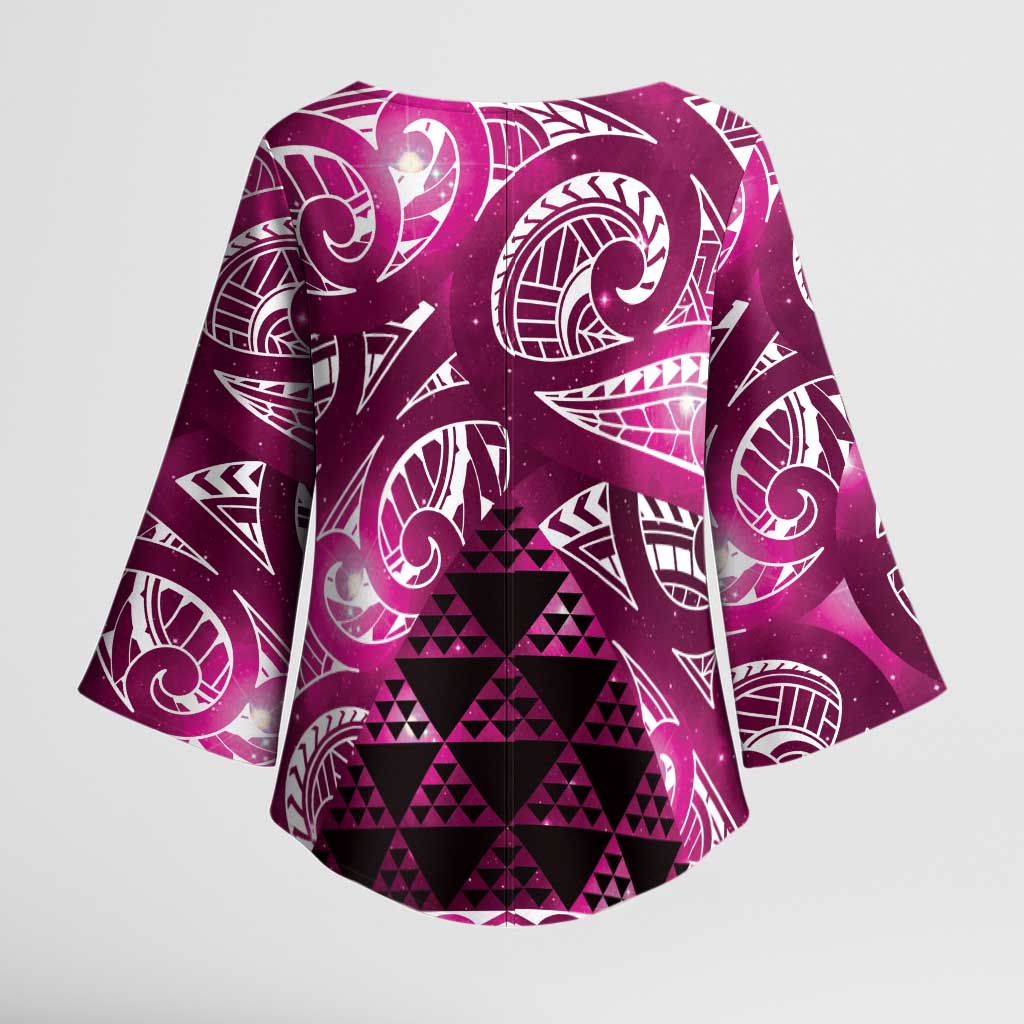 Matariki New Zealand Kimono Sleeve Blouse NZ Niho Taniwha Maori New Year Pink Galaxy LT14 - Polynesian Pride