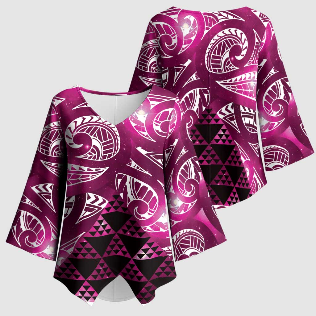 Matariki New Zealand Kimono Sleeve Blouse NZ Niho Taniwha Maori New Year Pink Galaxy LT14 - Polynesian Pride