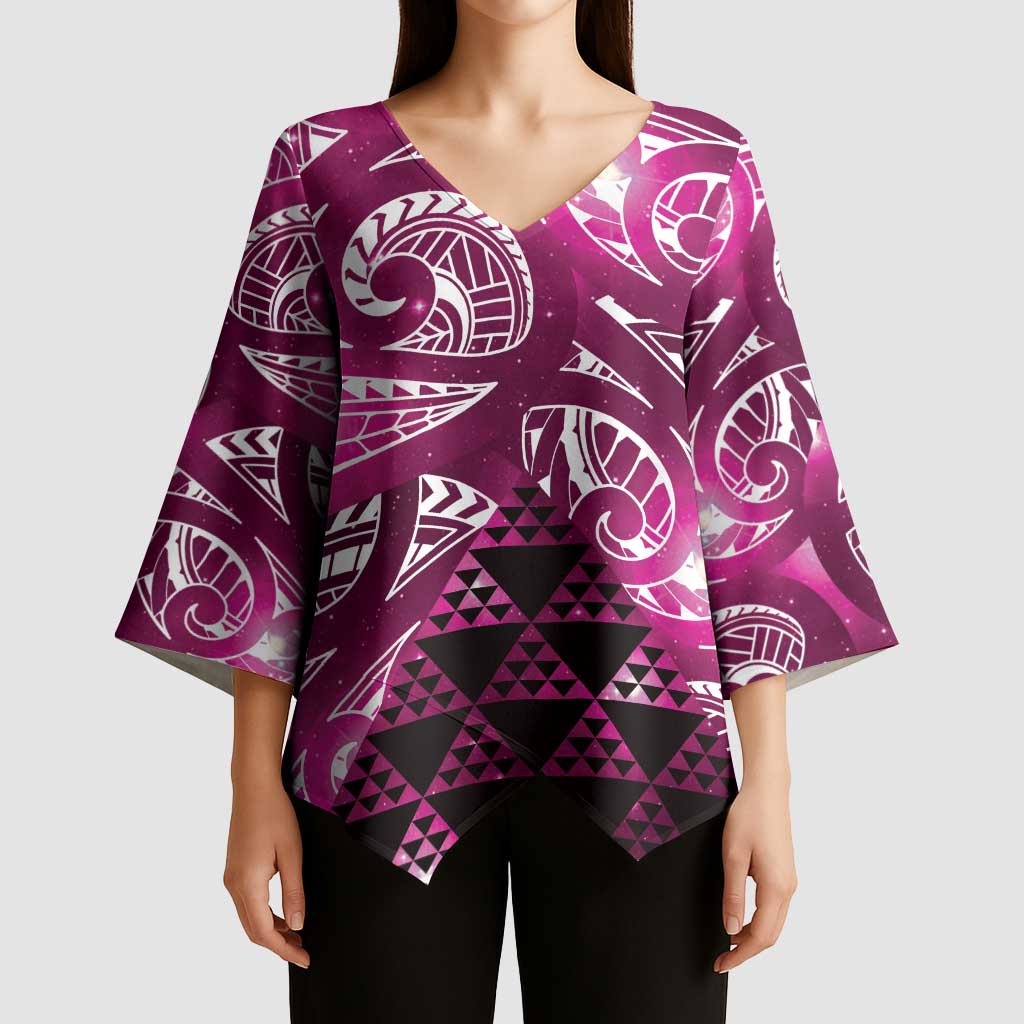 Matariki New Zealand Kimono Sleeve Blouse NZ Niho Taniwha Maori New Year Pink Galaxy LT14 - Polynesian Pride