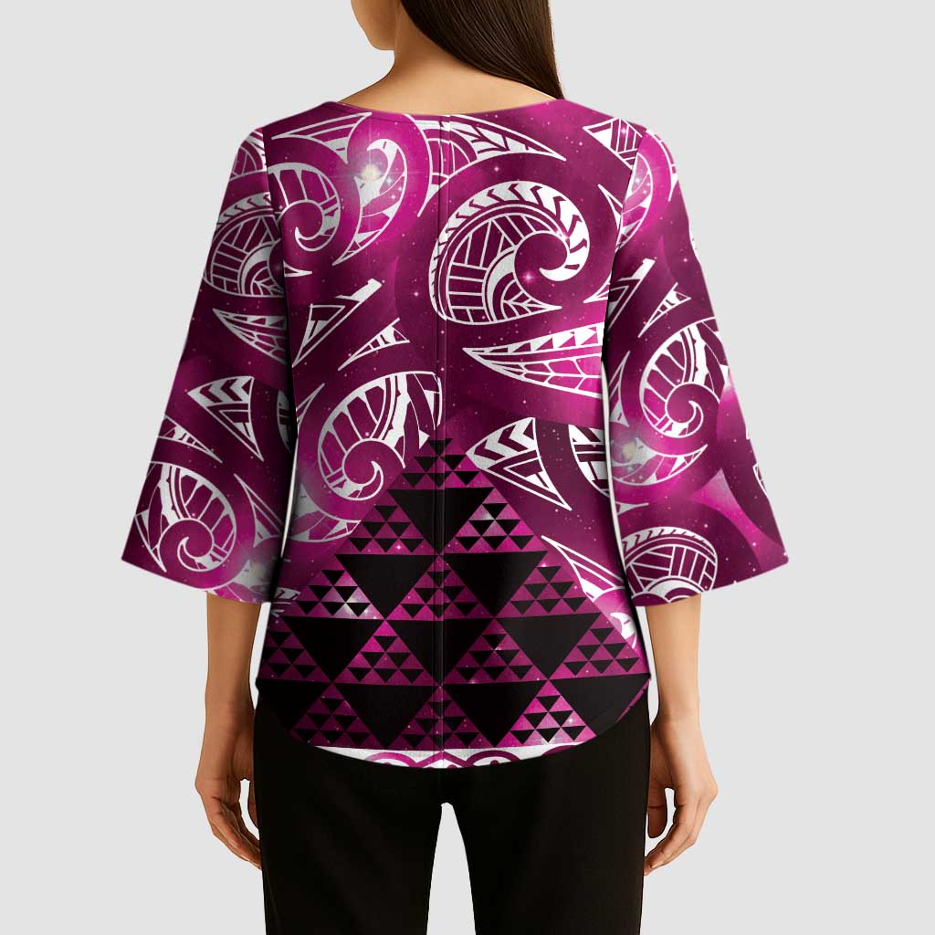 Matariki New Zealand Kimono Sleeve Blouse NZ Niho Taniwha Maori New Year Pink Galaxy LT14 - Polynesian Pride