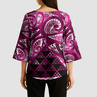 Matariki New Zealand Kimono Sleeve Blouse NZ Niho Taniwha Maori New Year Pink Galaxy LT14 - Polynesian Pride