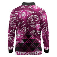 Matariki New Zealand Long Sleeve Polo Shirt NZ Niho Taniwha Maori New Year Pink Galaxy LT14 - Polynesian Pride