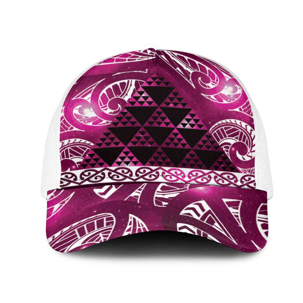 Matariki New Zealand Mesh Trucker Cap NZ Niho Taniwha Maori New Year Pink Galaxy LT14 One Size White Pink - Polynesian Pride