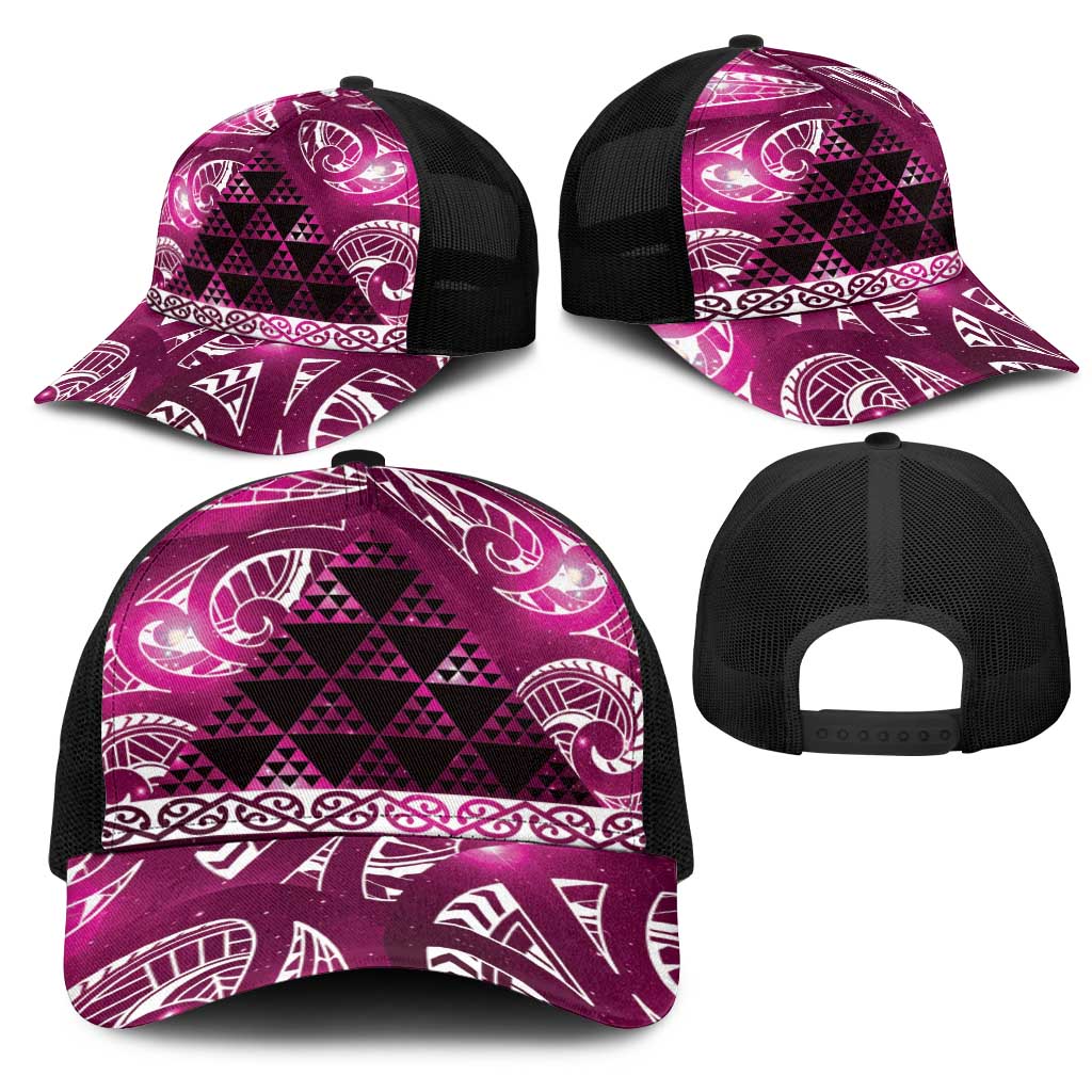 Matariki New Zealand Mesh Trucker Cap NZ Niho Taniwha Maori New Year Pink Galaxy