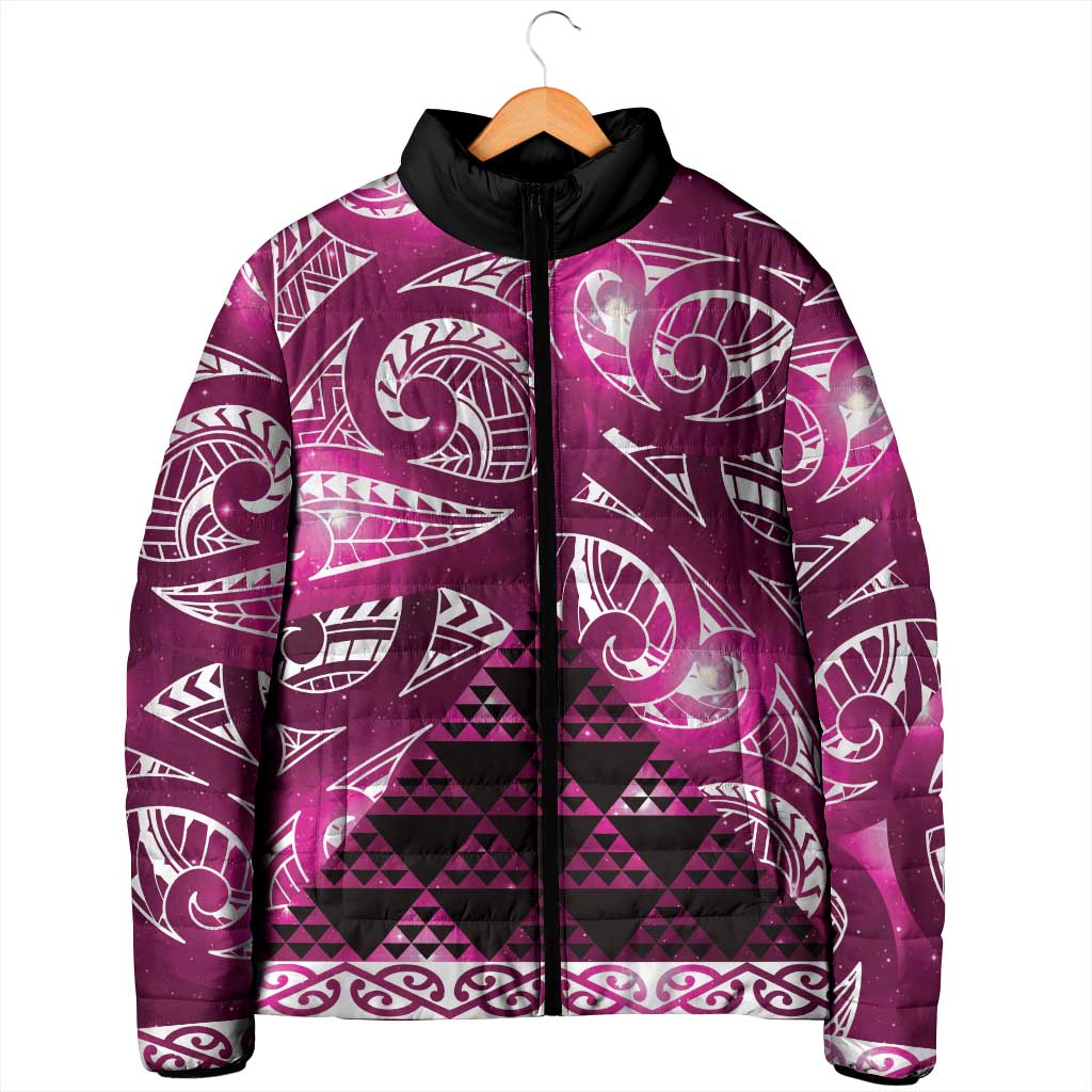 Matariki New Zealand Padded Jacket NZ Niho Taniwha Maori New Year Pink Galaxy