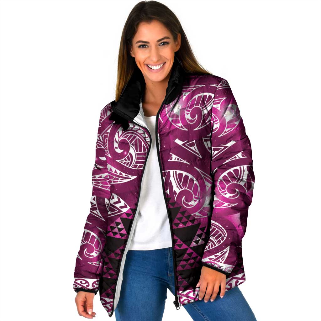 Matariki New Zealand Padded Jacket NZ Niho Taniwha Maori New Year Pink Galaxy
