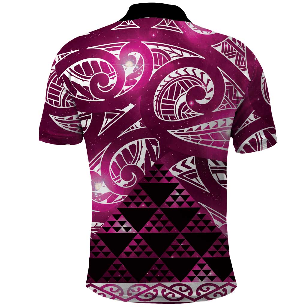 Matariki New Zealand Polo Shirt NZ Niho Taniwha Maori New Year Pink Galaxy LT14 - Polynesian Pride