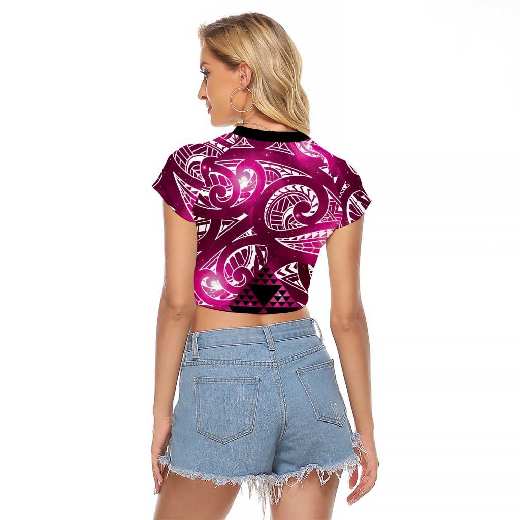 Matariki New Zealand Raglan Cropped T Shirt NZ Niho Taniwha Maori New Year Pink Galaxy LT14 - Polynesian Pride