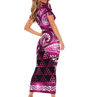 Matariki New Zealand Short Sleeve Bodycon Dress NZ Niho Taniwha Maori New Year Pink Galaxy LT14 - Polynesian Pride