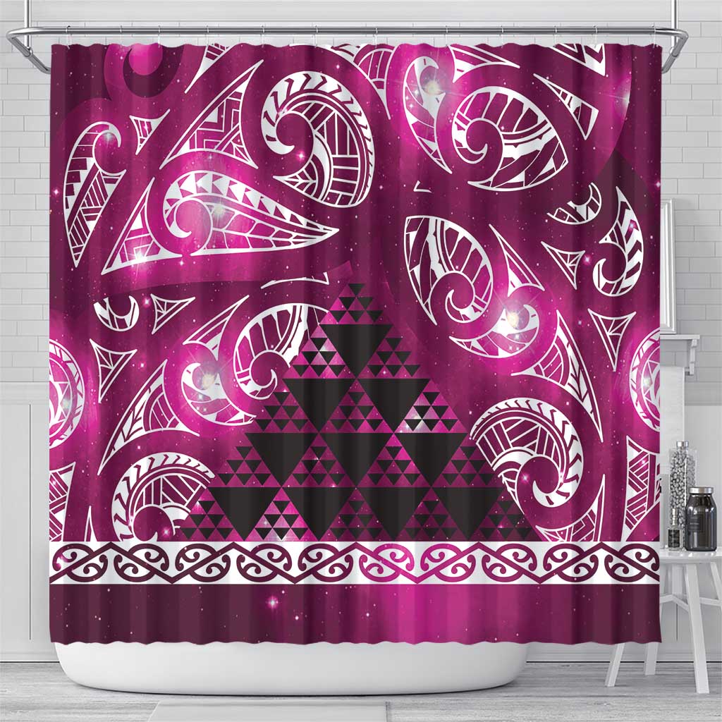 Matariki New Zealand Shower Curtain NZ Niho Taniwha Maori New Year Pink Galaxy LT14 - Polynesian Pride