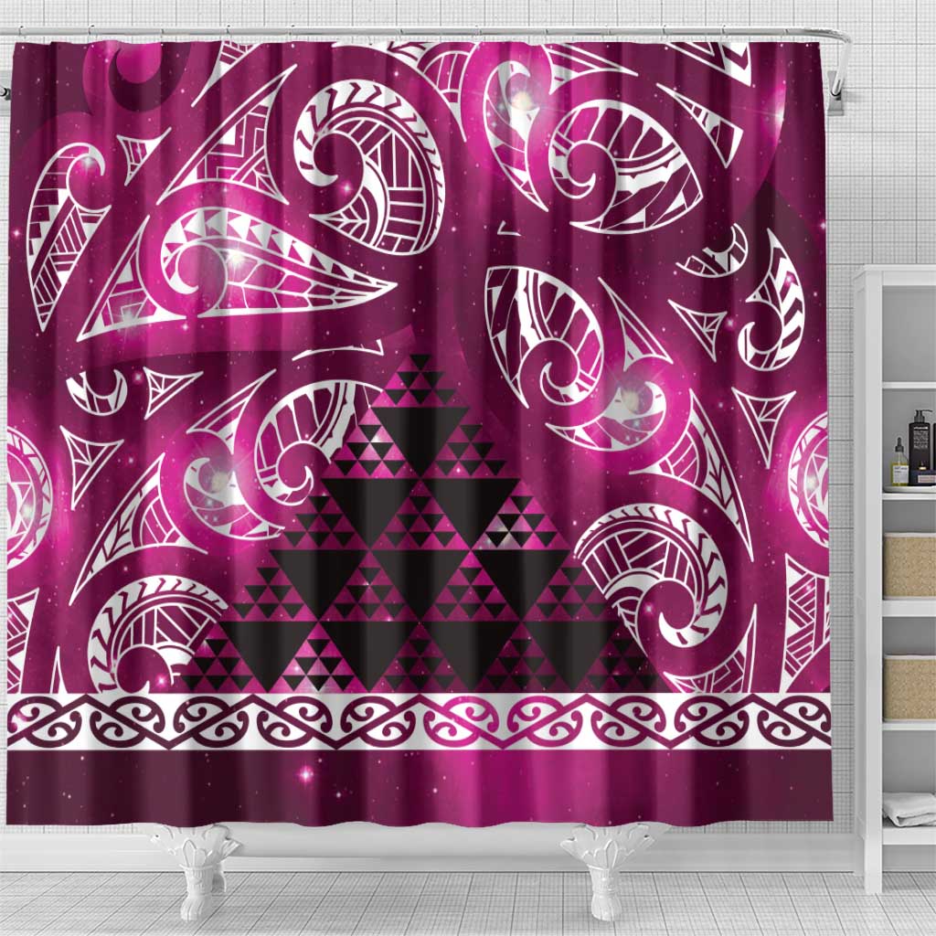 Matariki New Zealand Shower Curtain NZ Niho Taniwha Maori New Year Pink Galaxy LT14 - Polynesian Pride
