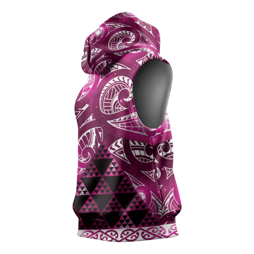 Matariki New Zealand Sleeveless Hoodie NZ Niho Taniwha Maori New Year Pink Galaxy LT14 - Polynesian Pride