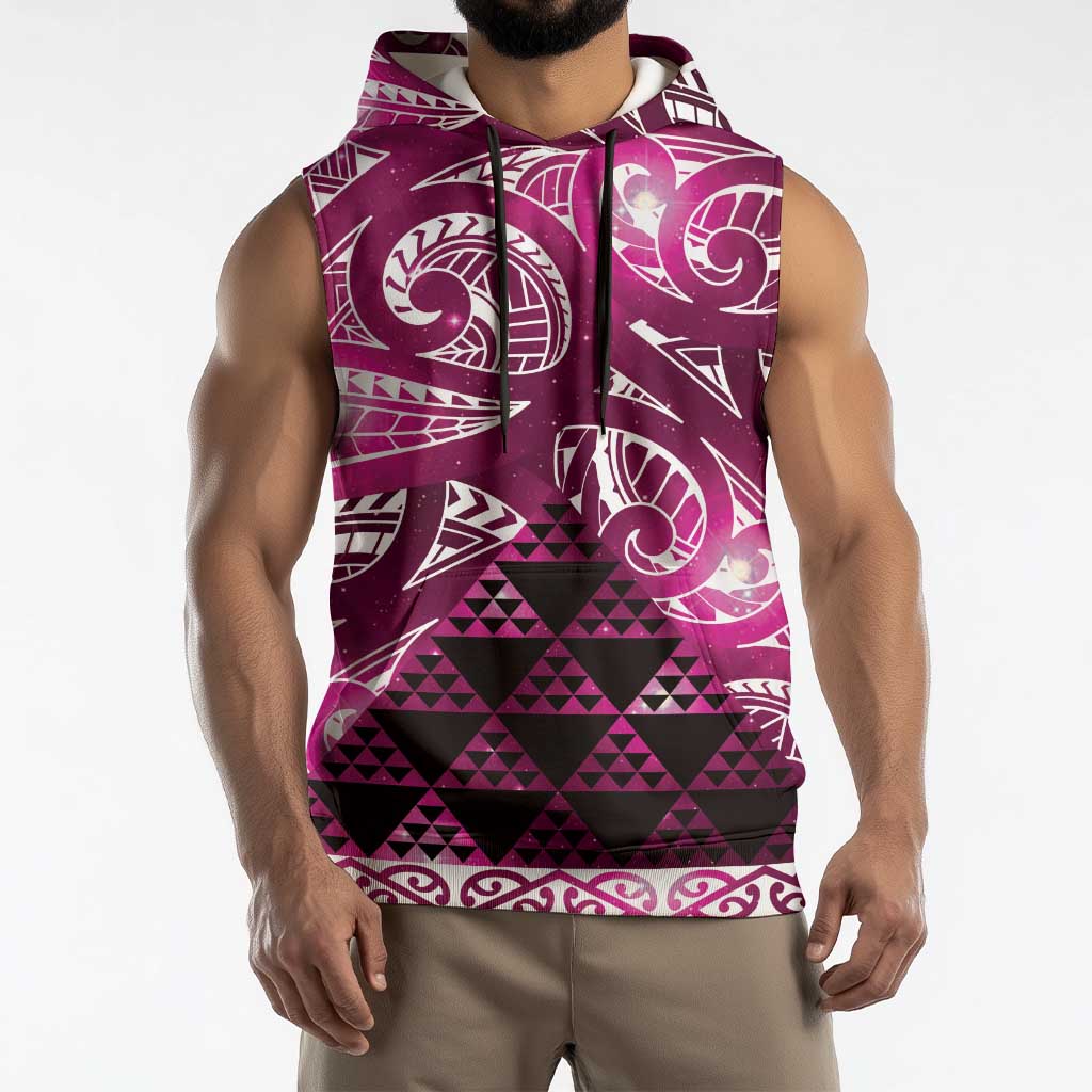 Matariki New Zealand Sleeveless Hoodie NZ Niho Taniwha Maori New Year Pink Galaxy LT14 - Polynesian Pride
