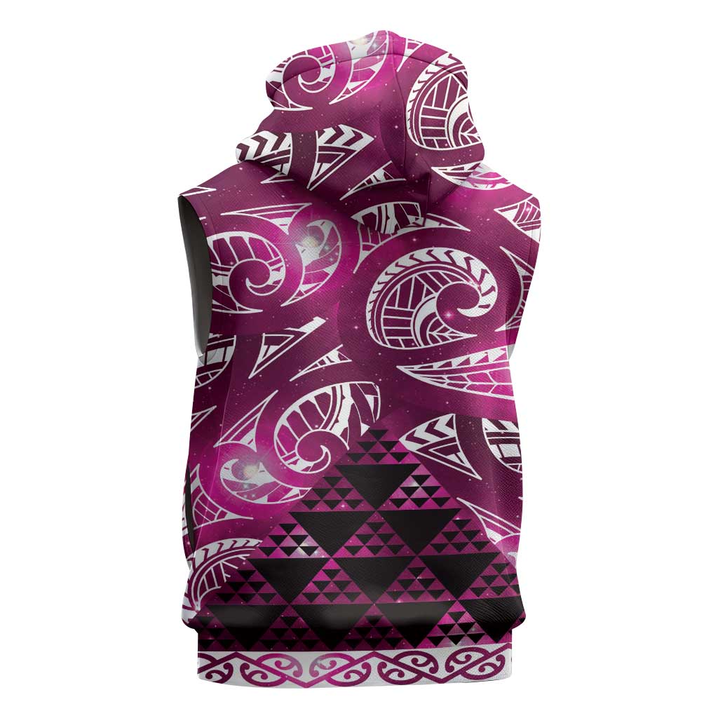 Matariki New Zealand Sleeveless Zip Hoodie NZ Niho Taniwha Maori New Year Pink Galaxy LT14 - Polynesian Pride