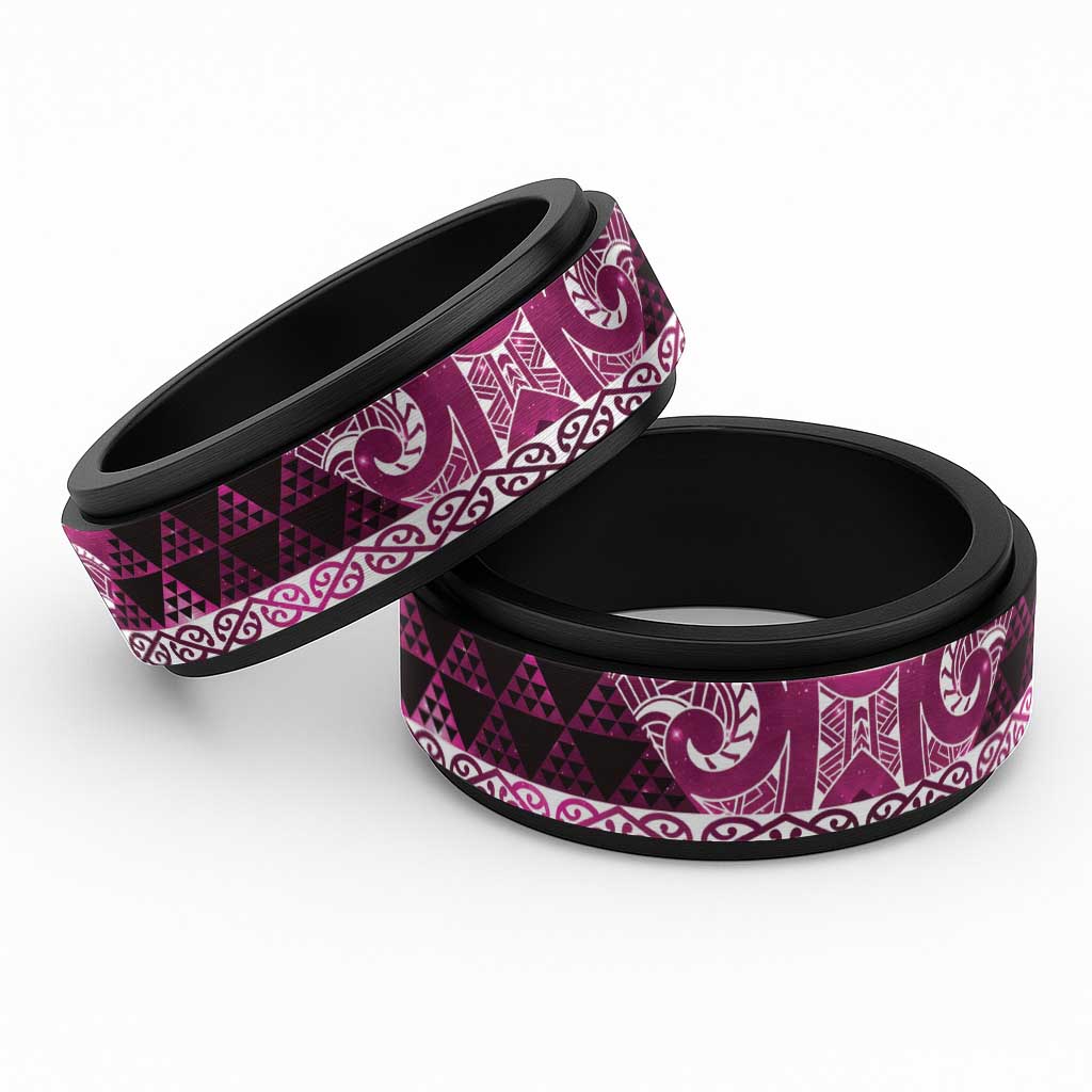 Matariki New Zealand Spinner Ring NZ Niho Taniwha Maori New Year Pink Galaxy LT14 Black Pink - Polynesian Pride