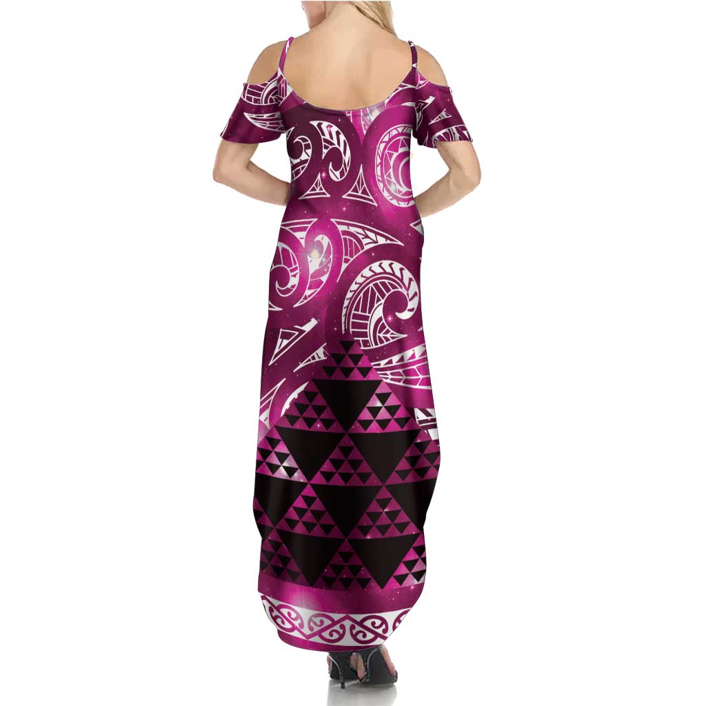 Matariki New Zealand Summer Maxi Dress NZ Niho Taniwha Maori New Year Pink Galaxy LT14 - Polynesian Pride