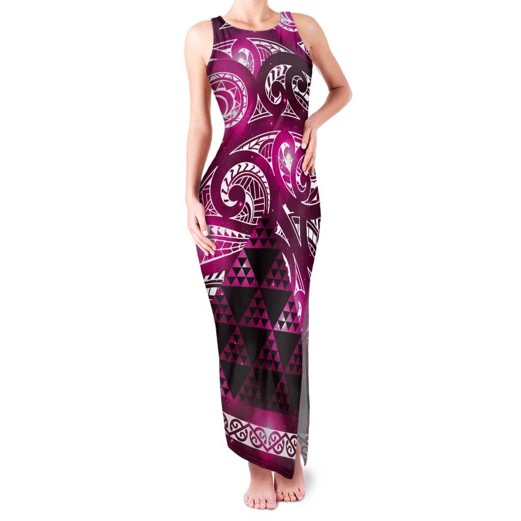 Matariki New Zealand Tank Maxi Dress NZ Niho Taniwha Maori New Year Pink Galaxy LT14 Women Pink - Polynesian Pride