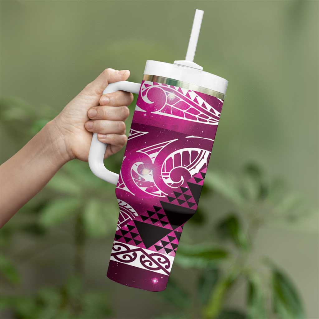 Matariki New Zealand Tumbler With Handle NZ Niho Taniwha Maori New Year Pink Galaxy LT14 - Polynesian Pride