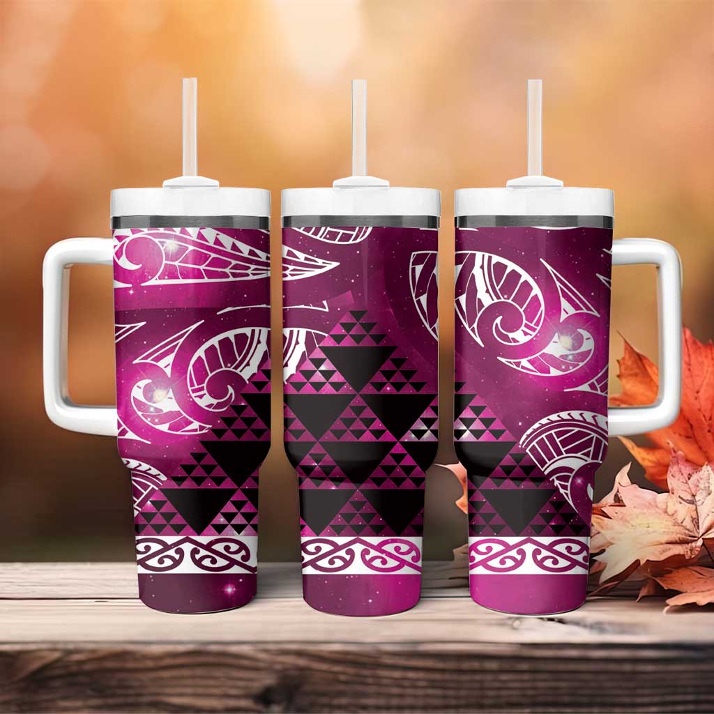 Matariki New Zealand Tumbler With Handle NZ Niho Taniwha Maori New Year Pink Galaxy LT14 - Polynesian Pride