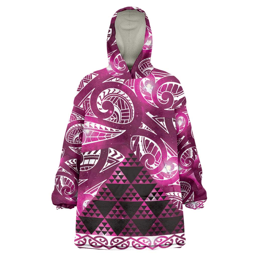 Matariki New Zealand Wearable Blanket Hoodie NZ Niho Taniwha Maori New Year Pink Galaxy LT14 One Size Pink - Polynesian Pride
