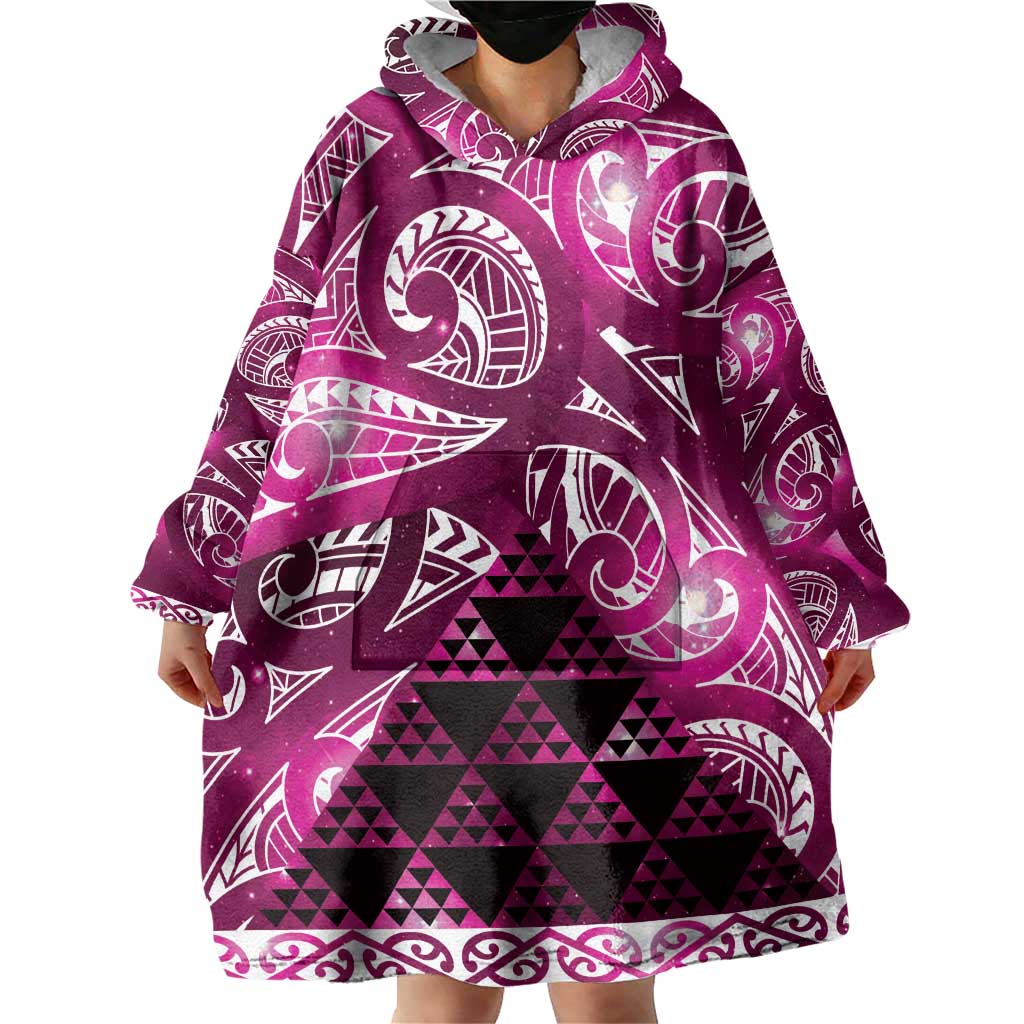 Matariki New Zealand Wearable Blanket Hoodie NZ Niho Taniwha Maori New Year Pink Galaxy LT14 - Polynesian Pride