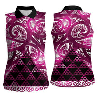Matariki New Zealand Women Sleeveless Polo Shirt NZ Niho Taniwha Maori New Year Pink Galaxy