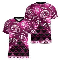 Matariki New Zealand Women V-Neck T-Shirt NZ Niho Taniwha Maori New Year Pink Galaxy