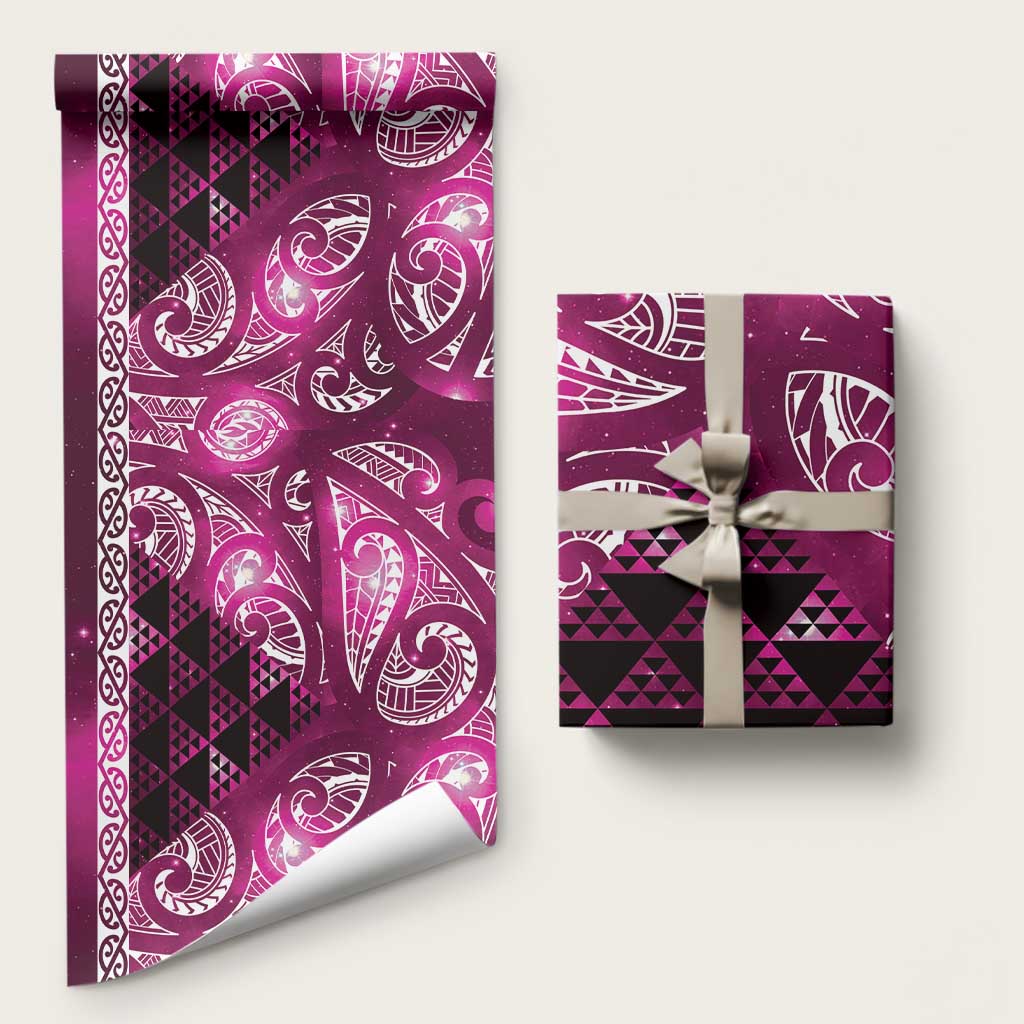 Matariki New Zealand Wrapping Paper NZ Niho Taniwha Maori New Year Pink Galaxy LT14 58" × 23" Pink - Polynesian Pride
