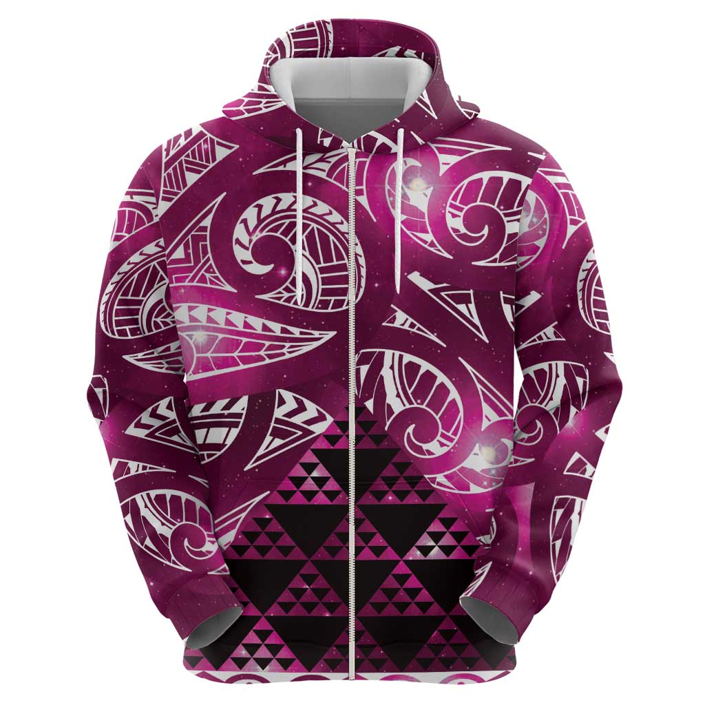 Matariki New Zealand Zip Hoodie NZ Niho Taniwha Maori New Year Pink Galaxy LT14 - Polynesian Pride
