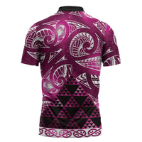 Matariki New Zealand Zipper Polo Shirt NZ Niho Taniwha Maori New Year Pink Galaxy LT14 - Polynesian Pride