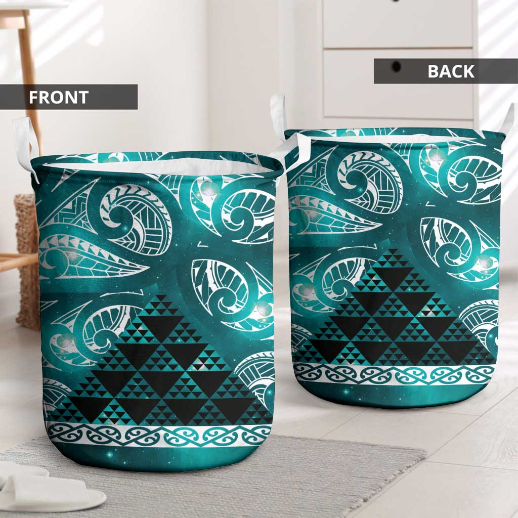 Matariki New Zealand Laundry Basket NZ Niho Taniwha Maori New Year Cyan Galaxy